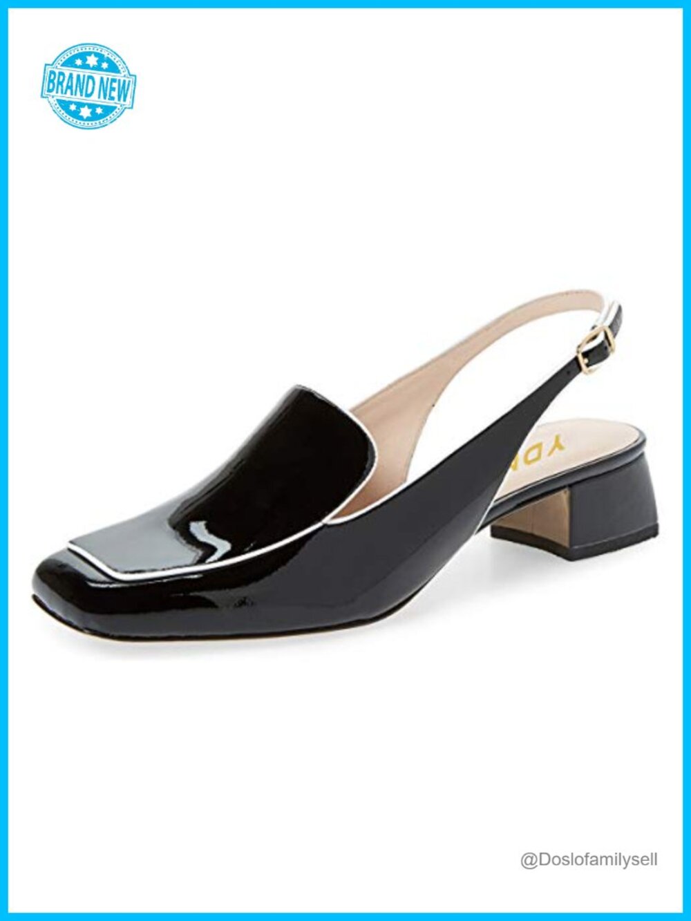 Synthetic Leather Slingback Block Heel Square Toe Loafer Dressy Shoes